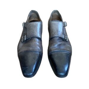 MAGNANNI Gray Black Ombre Double Monk Cap Toe Leather Shoes  Mens Size 9M